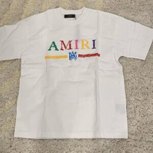 Amiri Crayon Colored AM Print Logo T-Shirt White Mens Size Large